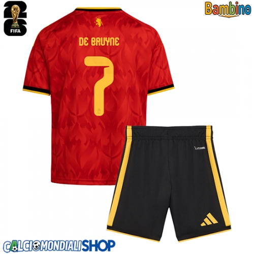 Maglie da calcio Belgio Kevin De Bruyne #7 Prima Maglia Bambino Mondiali 2026  Manica Corta + Pantaloni corti)